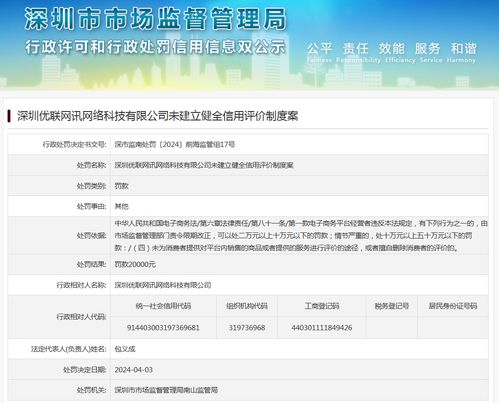 深圳優(yōu)聯(lián)網(wǎng)訊網(wǎng)絡(luò)科技未建立健全信用評(píng)價(jià)制度案